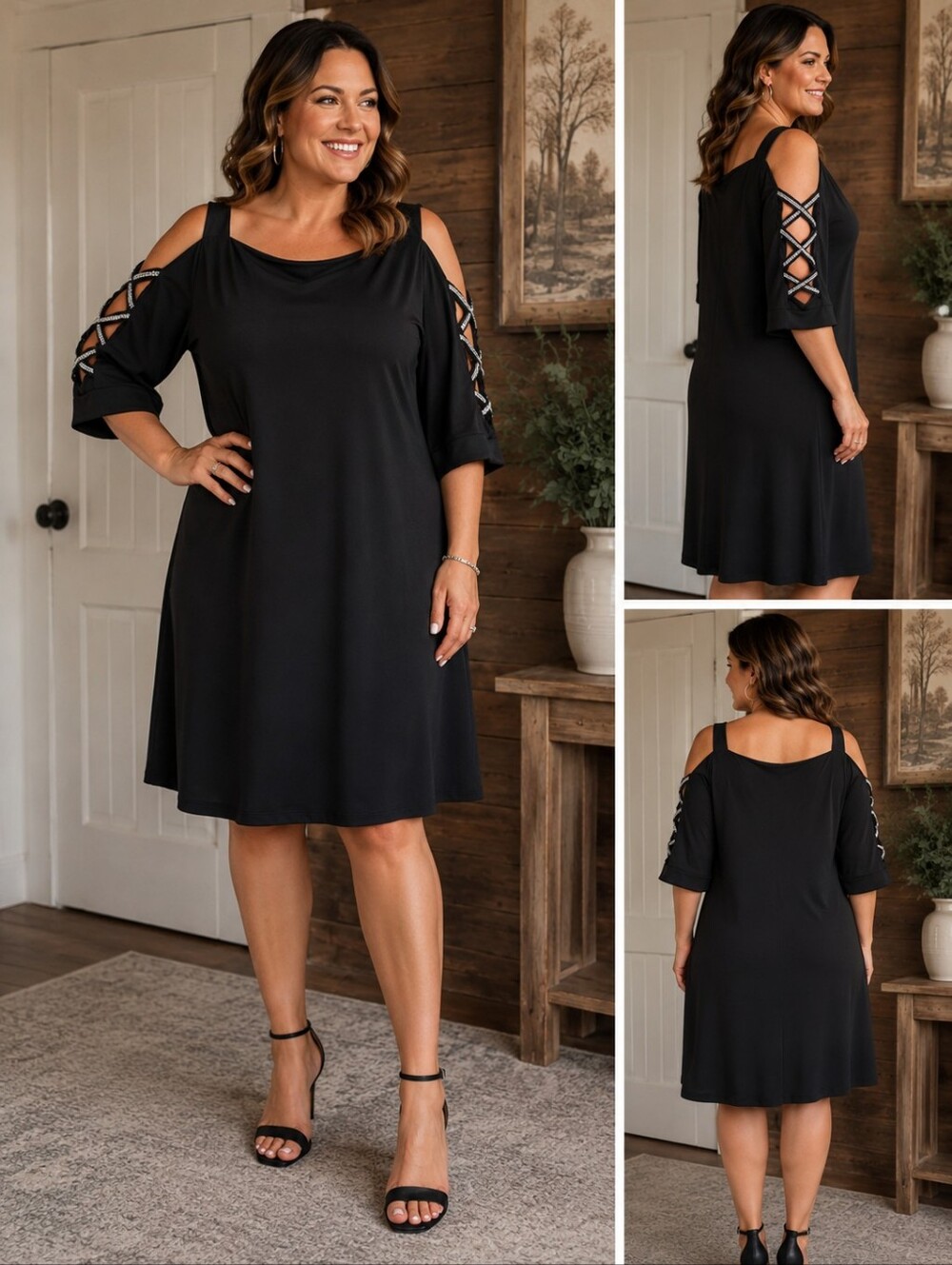 Black Cold-Shoulder Women’s Dress